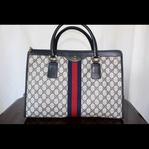 Authentic Gucci Sherry Top Handle Tote Bag Navy